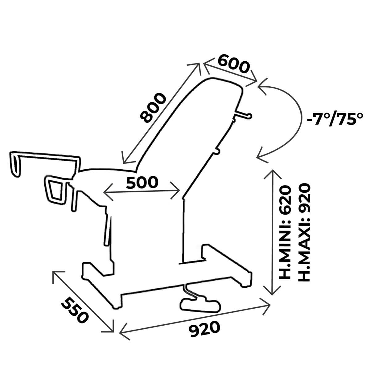 Gynaecological chair 2 sections, with stirrups